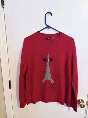 Karl Lagerfeld Paris Eiffel Tower Red Sweater Bow Accent